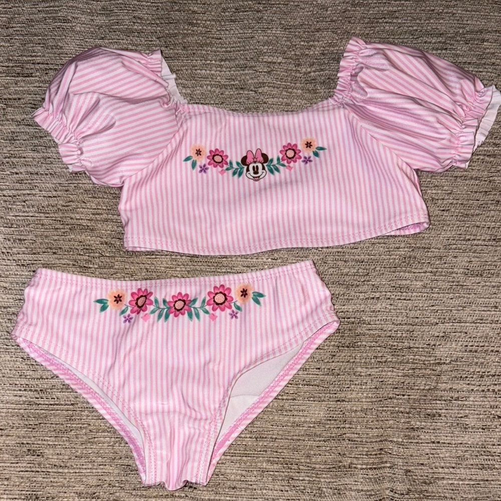 Disney Jr Minnie Pink Striped Floral Two-Piece Set